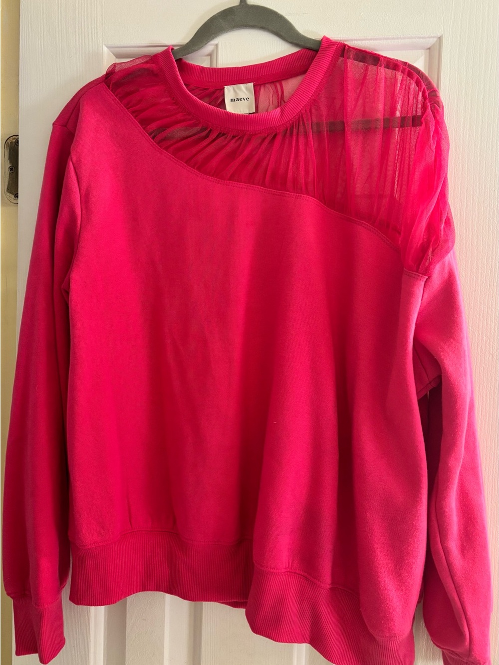 Maeve Sheer-Shoulder Pullover Knit Top - Pink, Size L